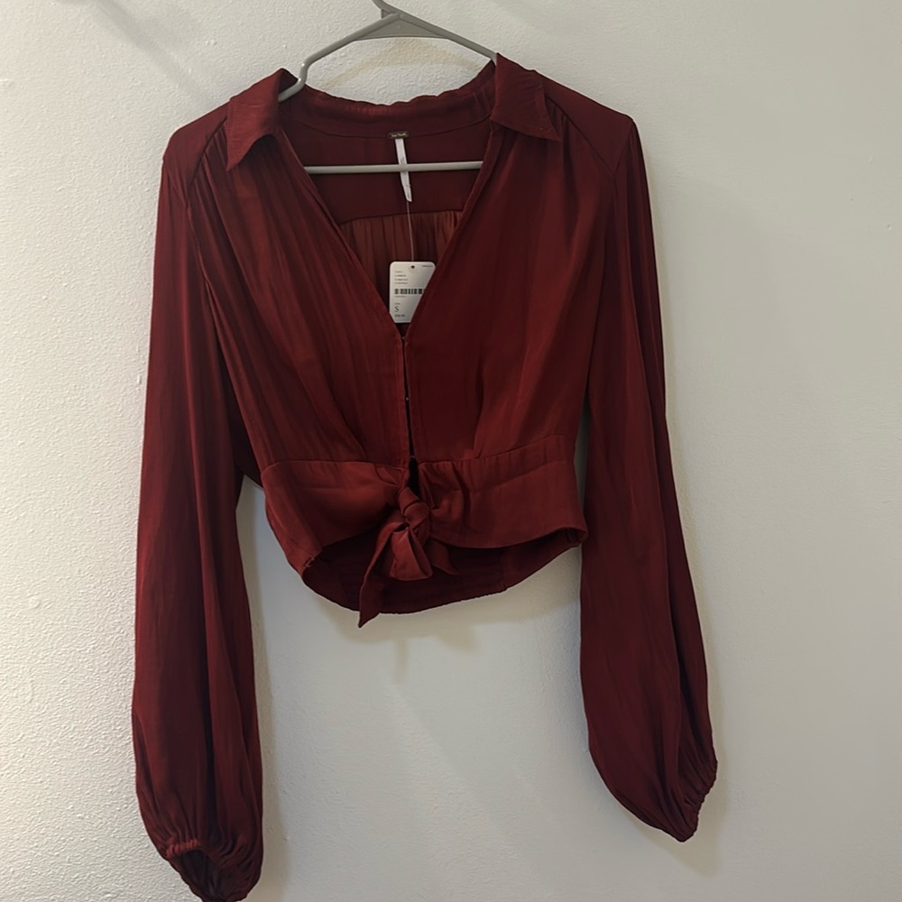 Free People Cropped Silk Blouse